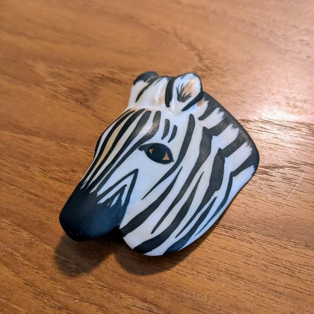 Handmade Signed Zebra Head Brooch Pin - Unique Folk Art Jewelry 3